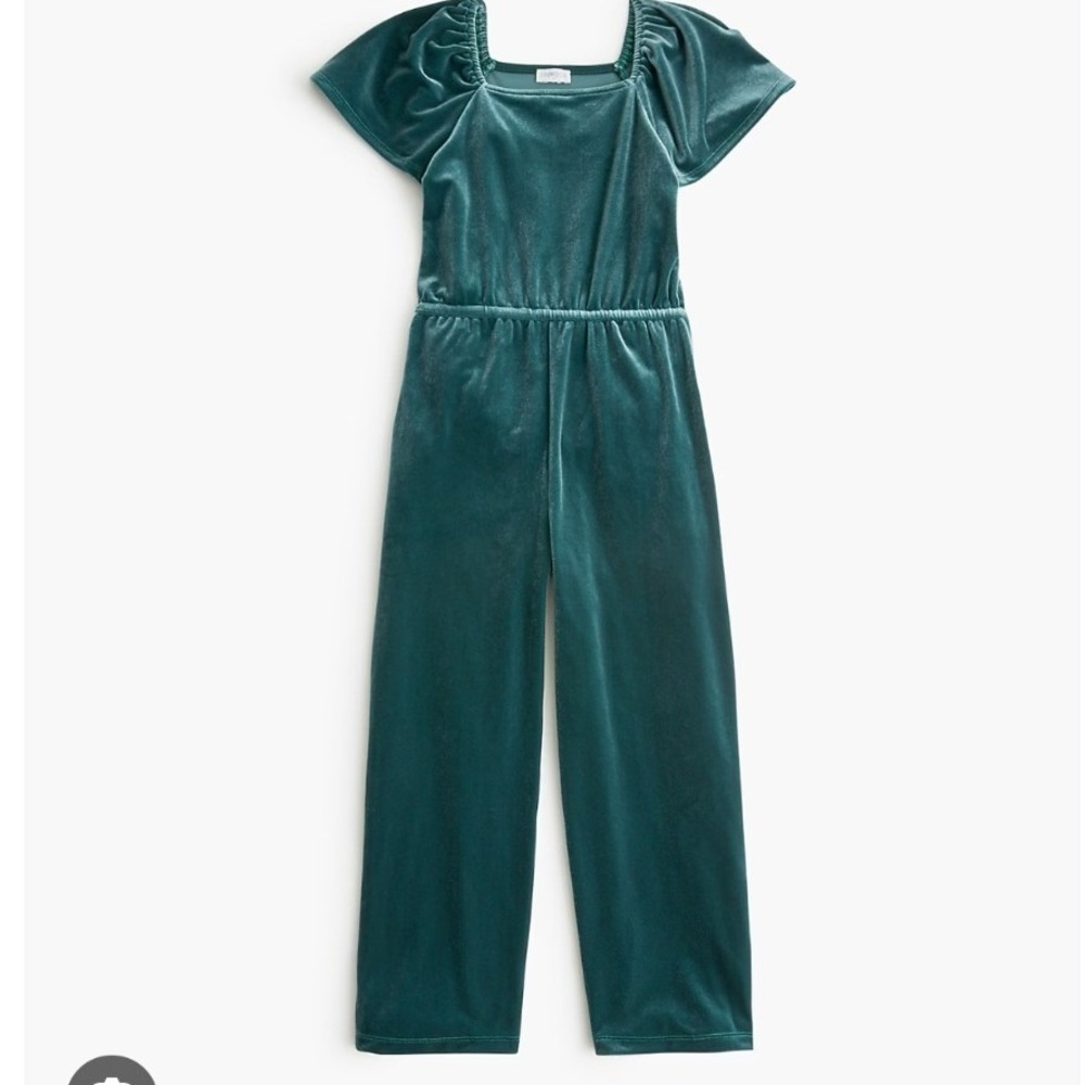 Crewcuts Girls Green Velvet Flutter‎ Sleeve Wide Leg Jumpsuit Size 5 NWT $72